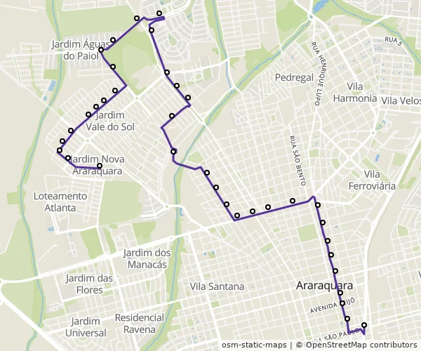 Mapa do itinerário da linha