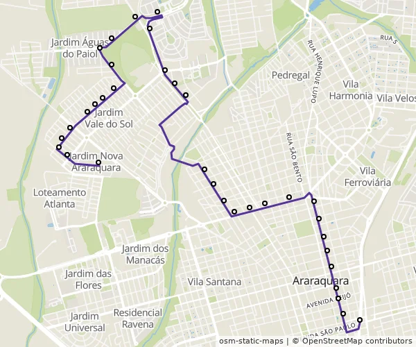 Mapa do itinerário da linha