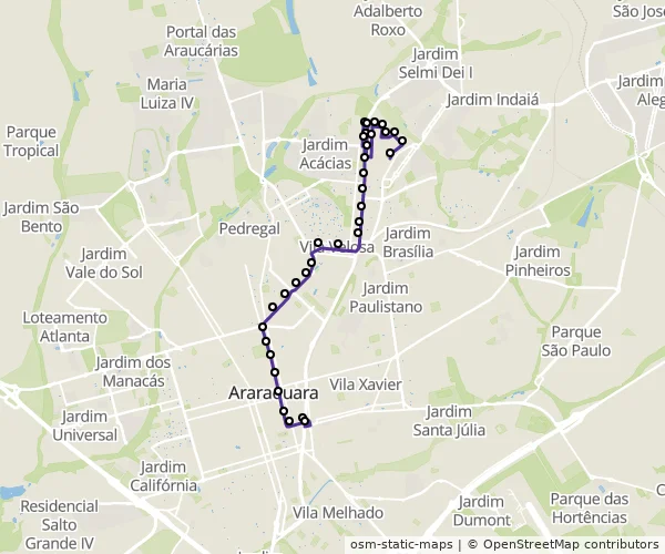 Mapa do itinerário da linha