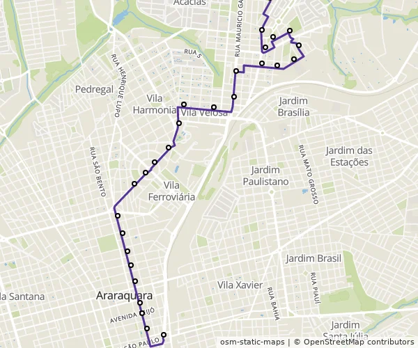 Mapa do itinerário da linha