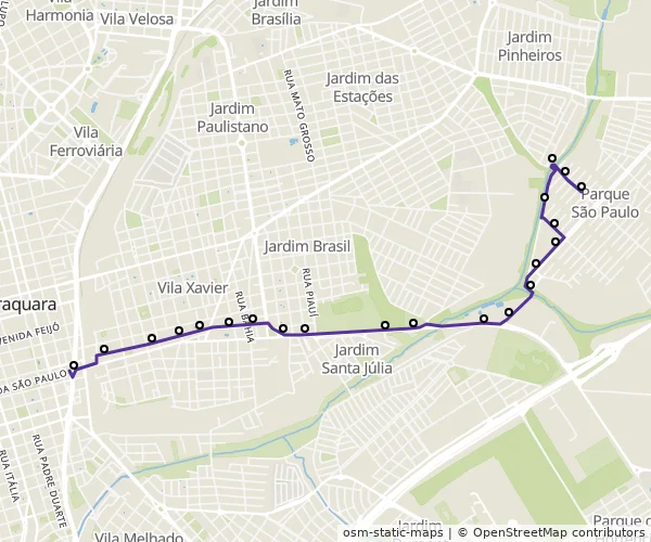 Mapa do itinerário da linha