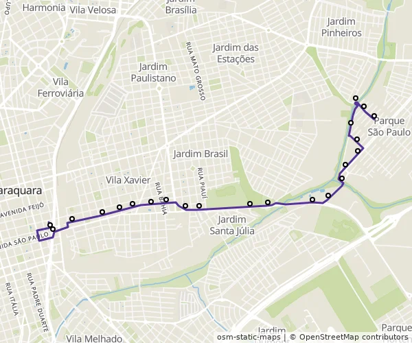 Mapa do itinerário da linha