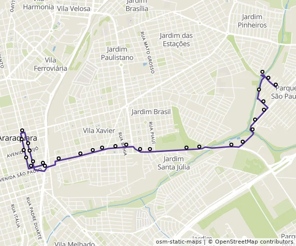 Mapa do itinerário da linha