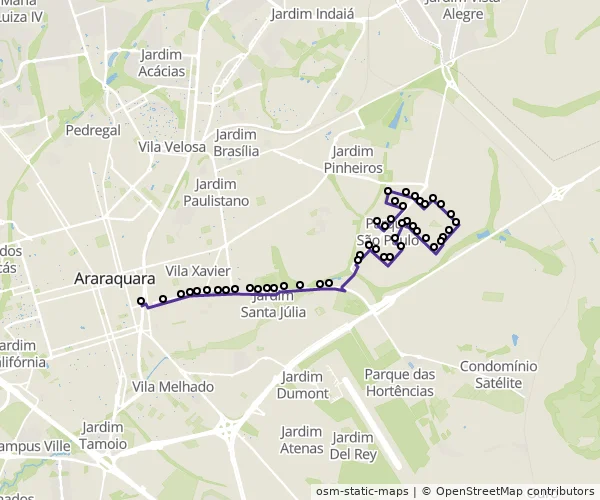 Mapa do itinerário da linha