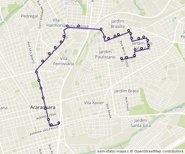 Mapa do itinerário da linha