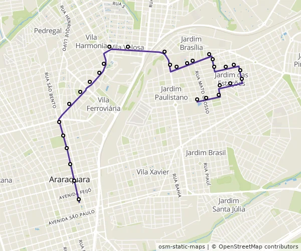Mapa do itinerário da linha