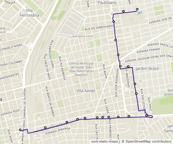 Mapa do itinerário da linha