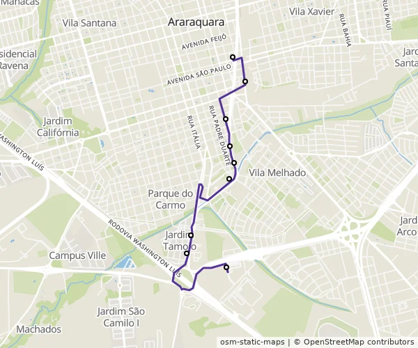Mapa do itinerário da linha