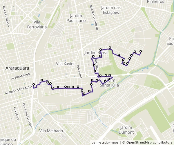 Mapa do itinerário da linha