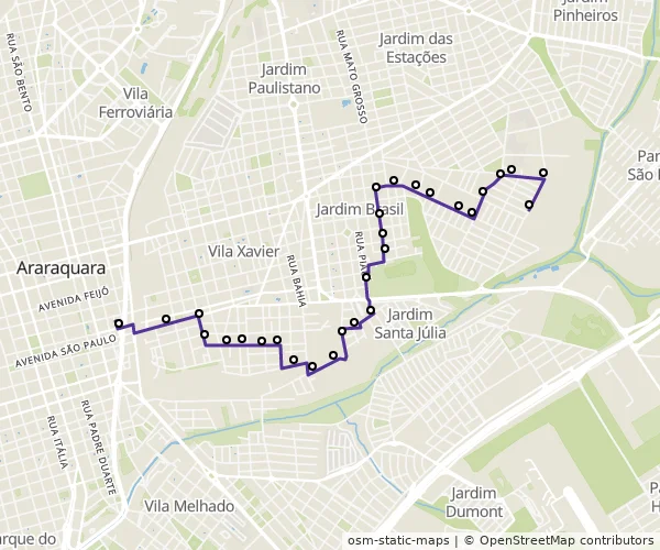 Mapa do itinerário da linha