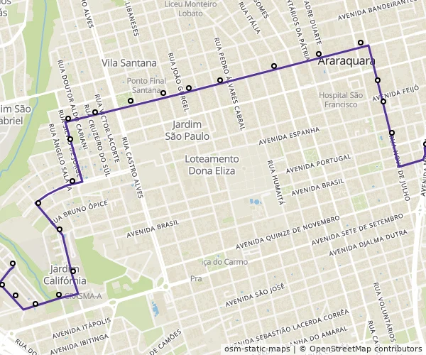 Mapa do itinerário da linha