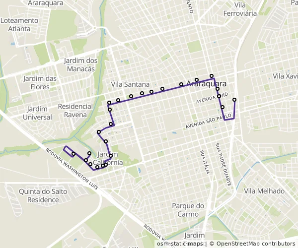 Mapa do itinerário da linha
