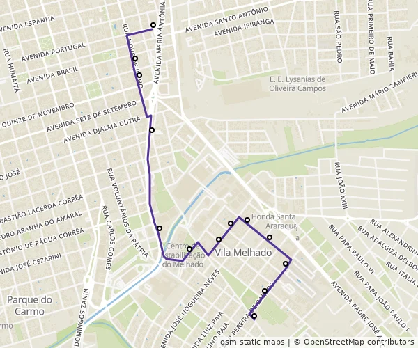 Mapa do itinerário da linha