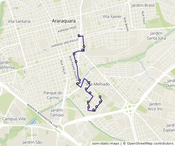 Mapa do itinerário da linha