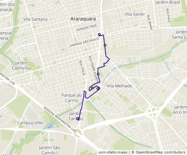 Mapa do itinerário da linha