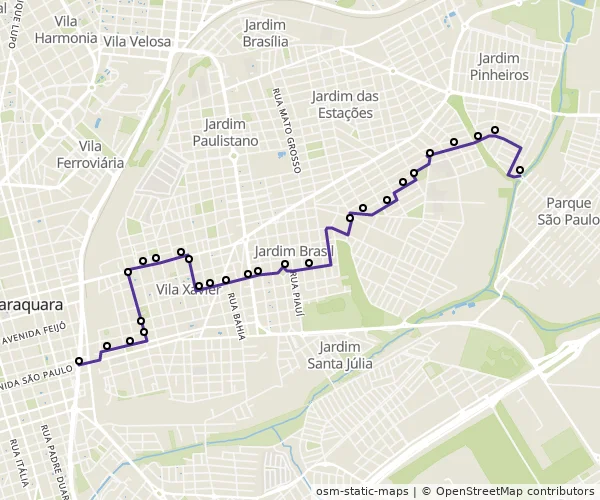 Mapa do itinerário da linha