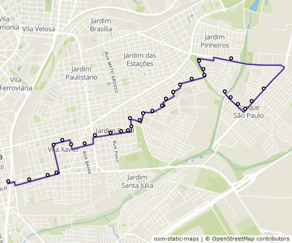 Mapa do itinerário da linha