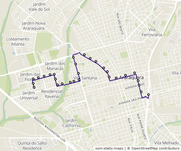 Mapa do itinerário da linha