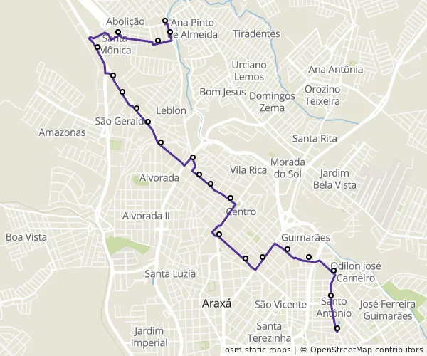 Mapa do itinerário da linha