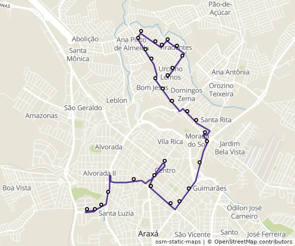 Mapa do itinerário da linha