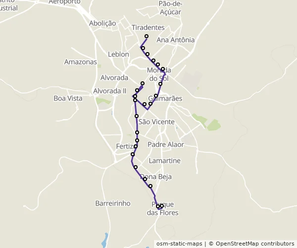 Mapa do itinerário da linha