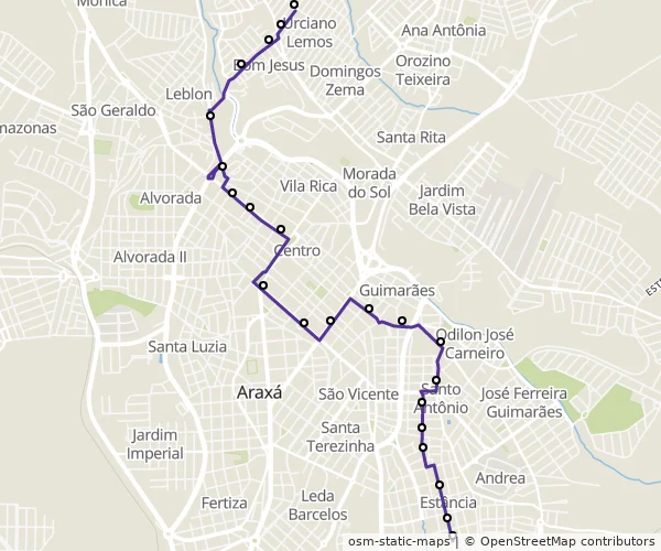 Mapa do itinerário da linha