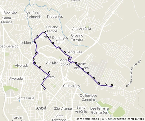 Mapa do itinerário da linha