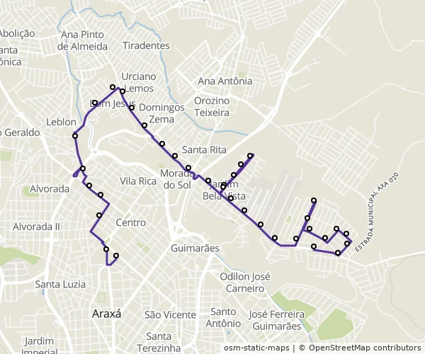 Mapa do itinerário da linha