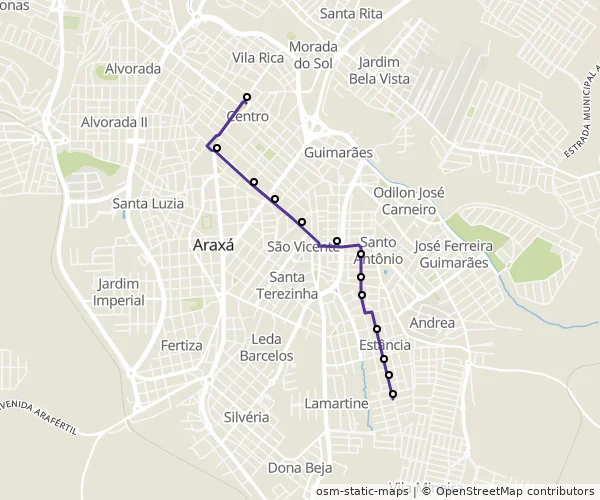 Mapa do itinerário da linha