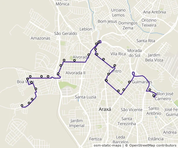 Mapa do itinerário da linha