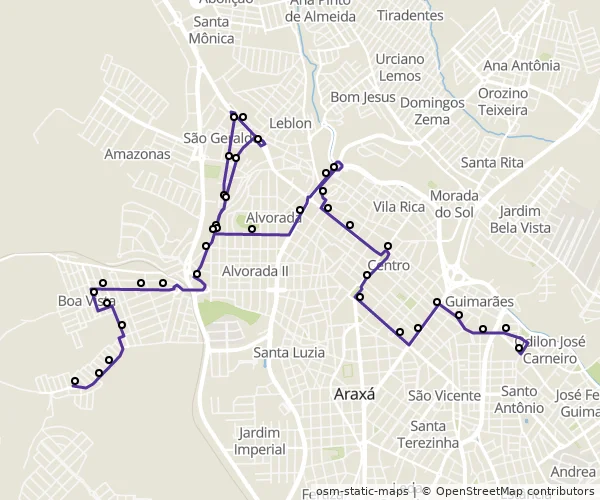 Mapa do itinerário da linha
