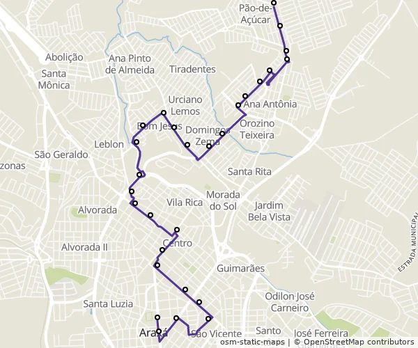 Mapa do itinerário da linha