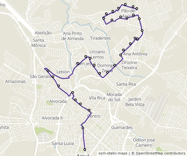 Mapa do itinerário da linha