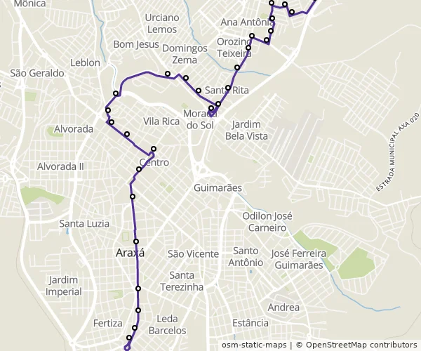 Mapa do itinerário da linha