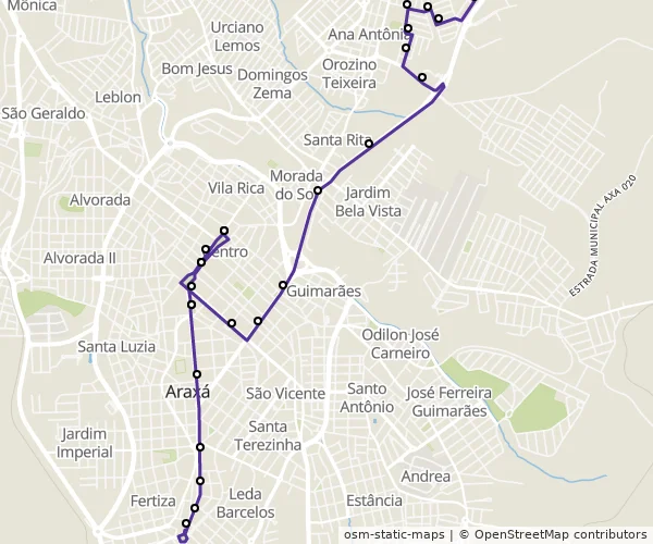 Mapa do itinerário da linha