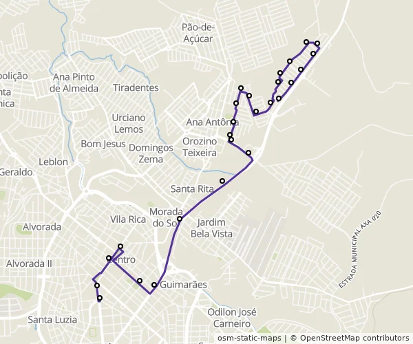 Mapa do itinerário da linha
