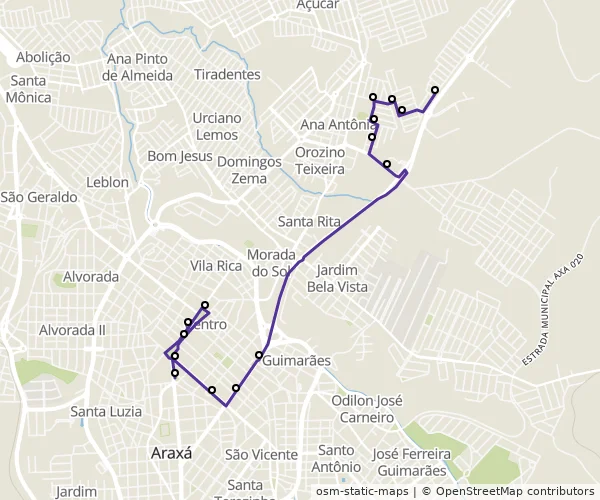 Mapa do itinerário da linha