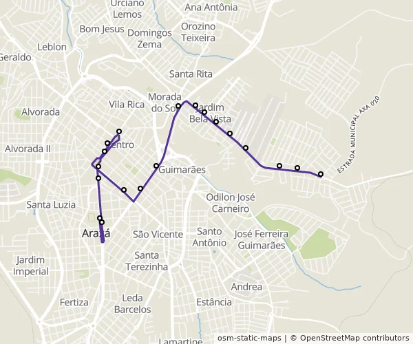 Mapa do itinerário da linha