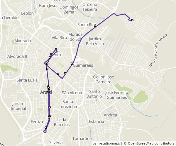 Mapa do itinerário da linha