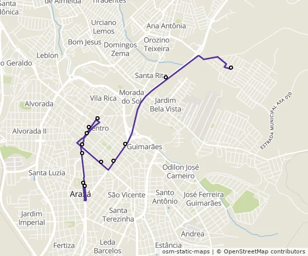 Mapa do itinerário da linha