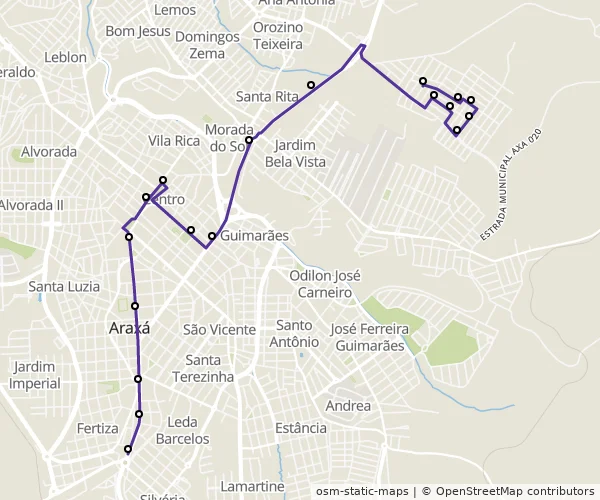 Mapa do itinerário da linha