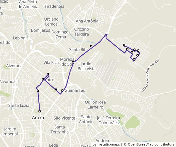 Mapa do itinerário da linha