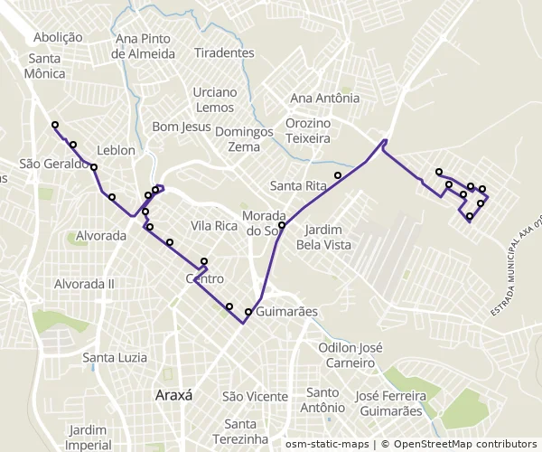 Mapa do itinerário da linha