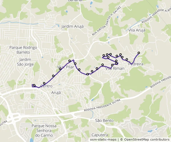 Mapa do itinerário da linha