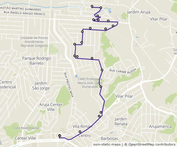 Mapa do itinerário da linha