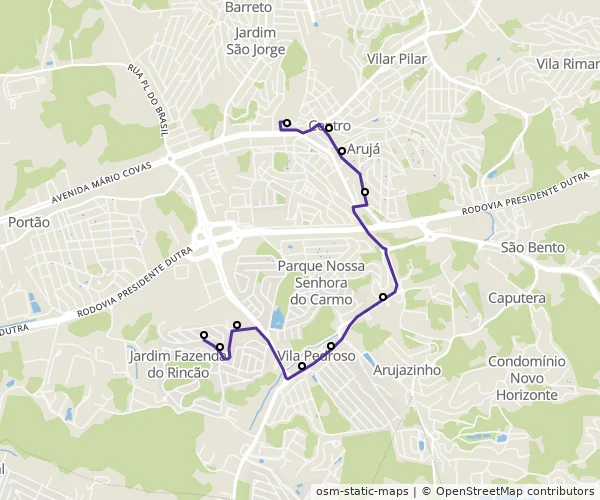 Mapa do itinerário da linha