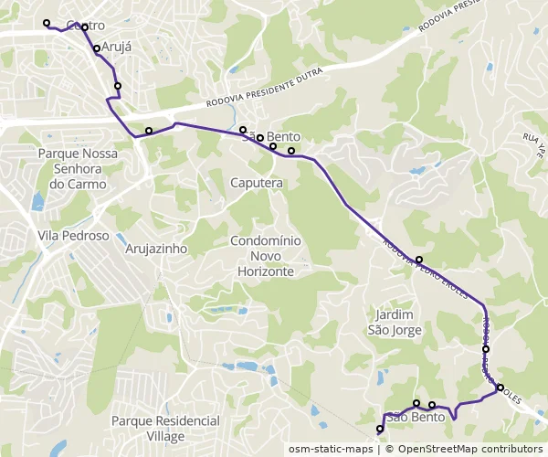 Mapa do itinerário da linha