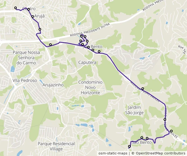 Mapa do itinerário da linha
