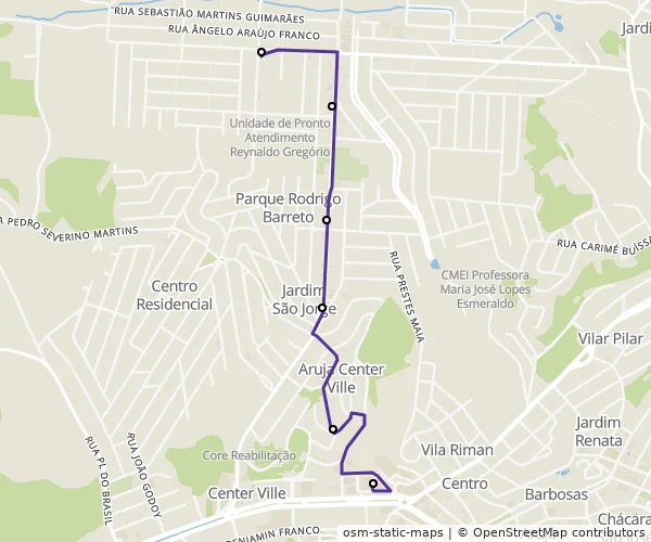 Mapa do itinerário da linha