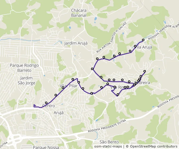 Mapa do itinerário da linha
